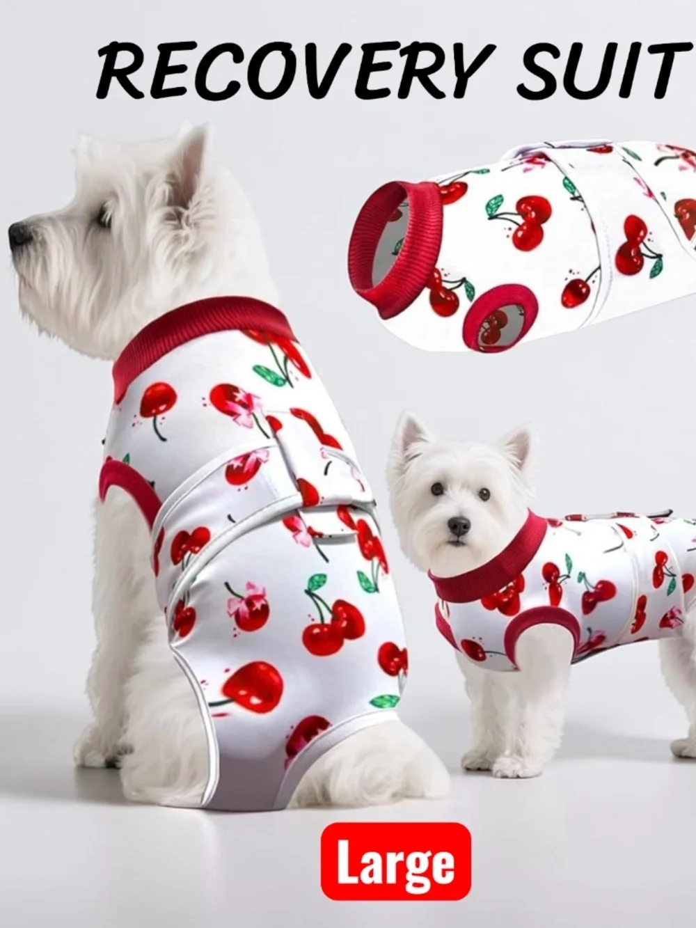 Dog Recovery Suit Large Cherry Print Surgery Onesie NWOT